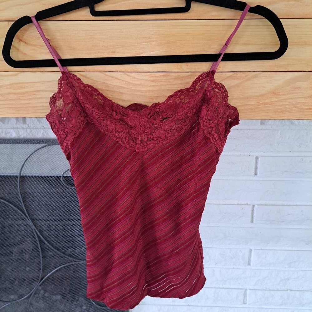 Vixen Y2K Tank Top Velvet Burnout Maroon Babydoll Spaghetti Strap Fairygrunge M - Picture 1 of 9